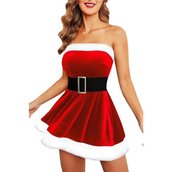 Christmas Santa Claus Dress - Mini Swing Dress with Santa Belt - Picture 1 of 8